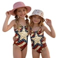 thumbnail image 2 of 4th of July Swimsuit for Child Girls Size 7-8 One Piece Swimsuit Summer Patriotic American Flag Stars Striped Swimsuits Swim Sleeveless Beach Vacation Freedom Cute Deep Red 1-2 Years, 2 of 6