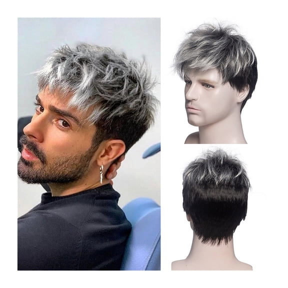 Heat Resistant Breathable Men Short Curly Synthetic Wigs for Men's Daily Wig Ombre Male Curly