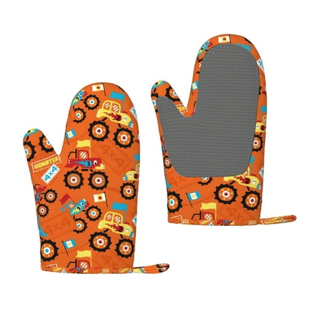 

Zeuib Monster Truck Truck Cartoon Print Oven Mitts Oven Gloves with Non-Slip Silicone Heat and Slip Resistant Cooking Mitt Set for Cooking and Baking (2 Count)