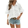 thumbnail image 2 of ITSAME Women's Shirt Blouse, Ruffles Short Sleeve Hollow Out Cute Collar Summer 2025 Tunic Tops White 2XL, 2 of 8