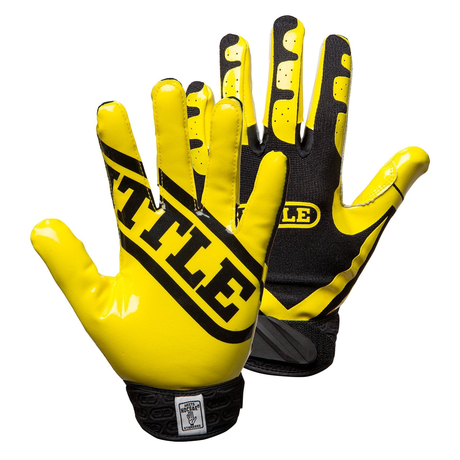 Neon Yellow/Black Battle Sports Science Receivers Ultra-Stick Football Gloves 