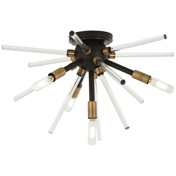 P1799-416-George Kovacs Lighting-Spiked - Four Light Flush Mount-Painted Bronze/Natural Brass Finish