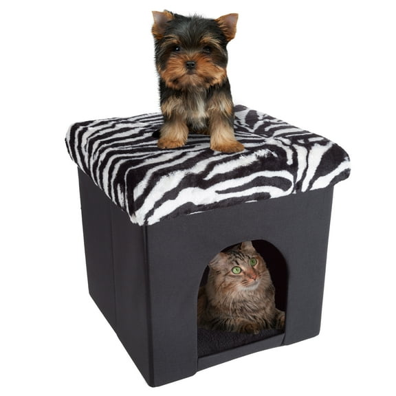Pet House Ottoman- Collapsible Multipurpose Cat or Small Dog Bed Cube and Footrest with Cu