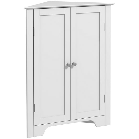 kleankin Modern Bathroom Storage Cabinet, Corner Cabinet with Doors, Bathroom Cabinet with Adjustable Shelf and Recessed Door, White