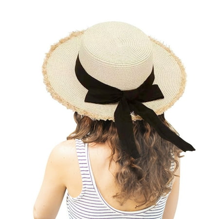 Vinsonshop Women’s Summer Straw Hat – Wide Brim Floppy Beach Sun Hat with Floral Ribbon Uv Protection for Travel Vacation Outdoor Use Khaki
