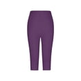 thumbnail image 5 of Minjewel Women's Casual Solid Color Diamond-Studded Slim Fit Cropped Capri Pants,Base Layer Leggings for Daily Wear,Purple,L, 5 of 6