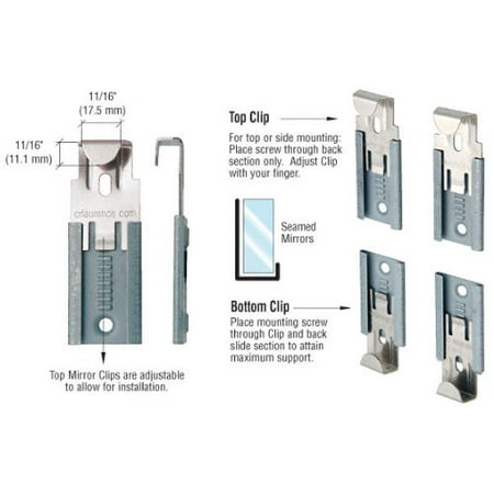 Custom Fit Mirror CRL Nickel Plated Adjustable Mirror Clip set for 1/4 in (6 mm) Straight Edge Glass - Package, Available to Fit Three Thicknesses of Mirror By C.R. Laurence ()