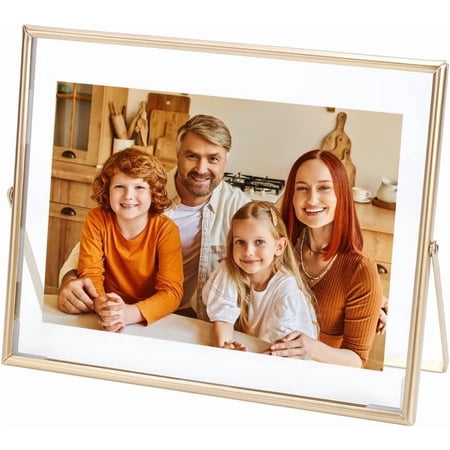 Floating Frame Glass Photo Frame Stands Set 8.46x10.3x0.43 Inch Frame Picture Metal Glass Photo Frames Tabletop Display Photo Frame