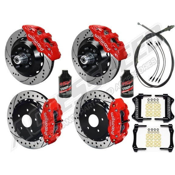 Wilwood Front & Rear Big Brake Kit SL6R 13" Front SL4R 13" Rear Kit Red Calipers Drilled Rotors Stainless Brake Lines PB-Cable Brake Fluid Fits 1979-1981 Camaro-Firebird 12-Bolt w/C-Clip 2.81" Offset