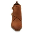 thumbnail image 3 of YDN Women Closed Almond Toe Side Zipper Ankle Booties Chunky Low Stacked Heel Double Strap Boots Date Office Shoes Size 16 Brown, 3 of 5
