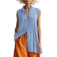 thumbnail image 2 of TGSLY Women's Mandarin Collar Tank Tops Lightweight Soft V Neck Button-Down Sleeveless Shirts Oversized Fit High-Low Hem Solid Color Tunic Blouses XXL, 2 of 10