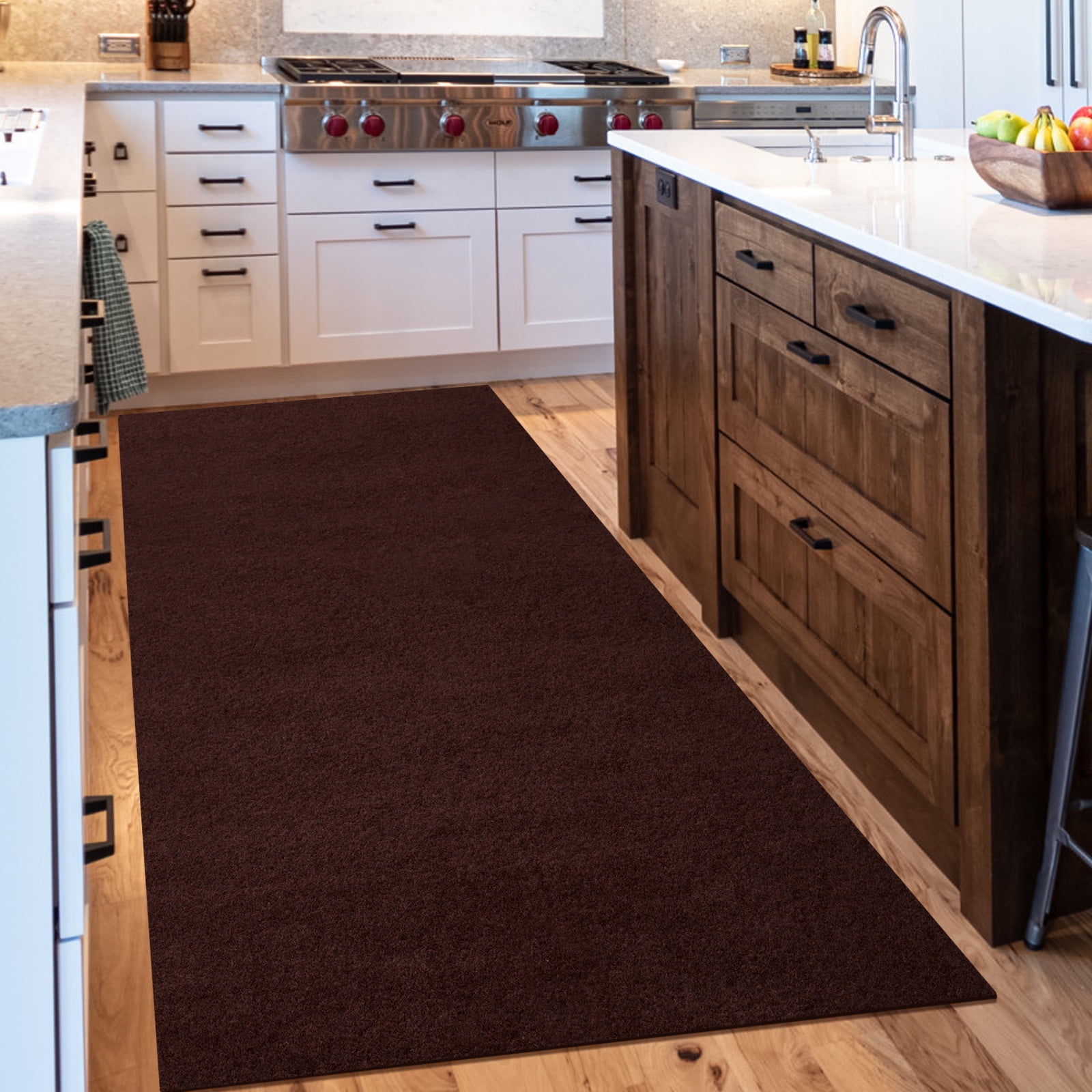 Morefany Outdoor Indoor Runner Rug Custom Size Rugs Non-Slip Hallway Carpet Runners with Rubber Backing Mat for Kitchen Entryway Garage Laundry 6ft x 75ft, Dark Brown
