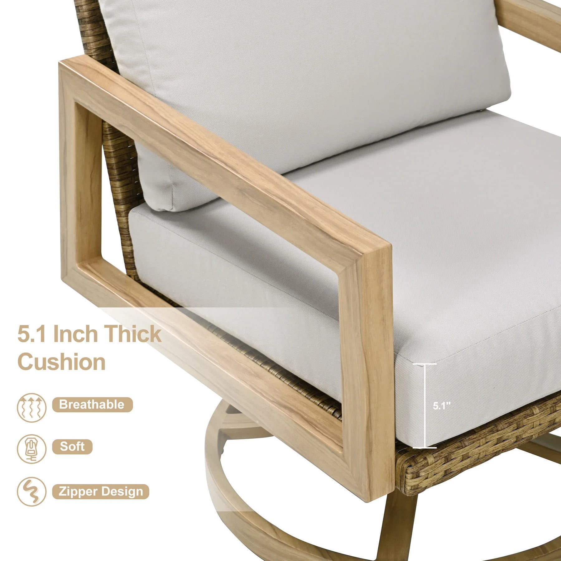 3-Piece Patio Swivel Chair Set, Outdoor Bistro Set with 360° Swivel Chairs, Wicker Back & Woodgrain Table, Cushioned Conversation Set for Balcony Porch