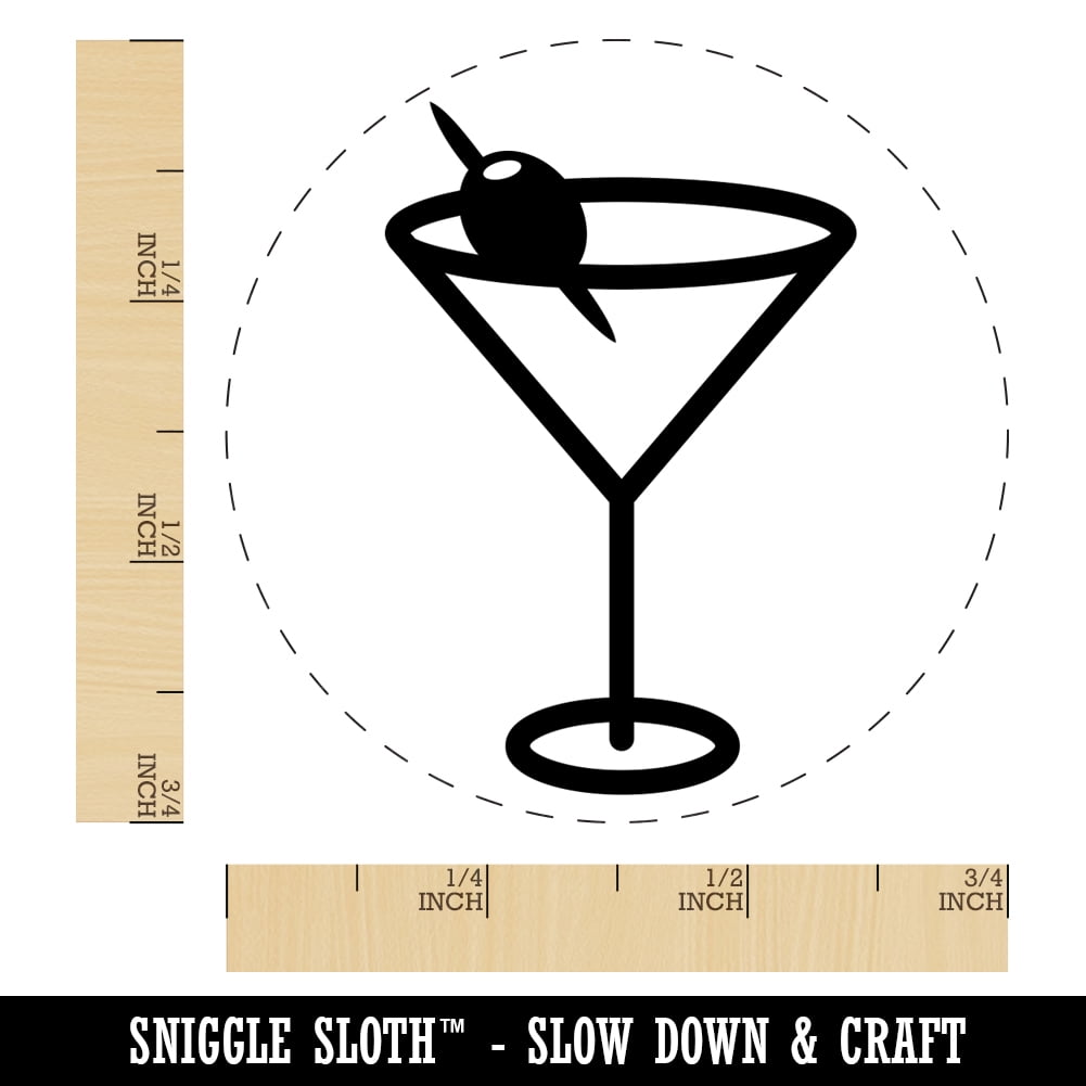 Martini Cocktail with Olive Self-Inking Rubber Stamp Ink Stamper - Brown Ink - Small 3/4 Inch