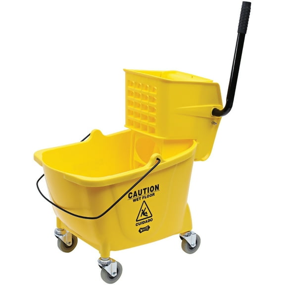 Genuine Joe 35 Qt Side Press Mop Bucket Wringer Combo - 35 Quart - Caster - 21" X 16" X 14" - Yellow - 1 Each