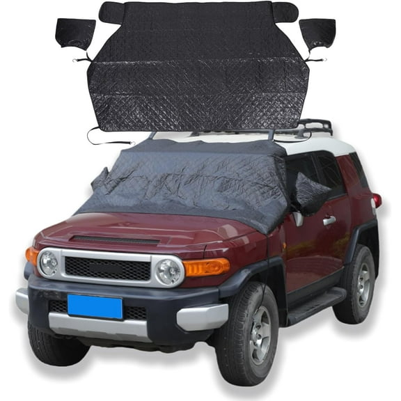 TINKI Car Windshield Snow Cover  for Toyota FJ Cruiser 2007-2021, for Ice and Snow, UV & Frost Wiper Mirror Protector Windproof Sunshade Cover ,Black,1PCS