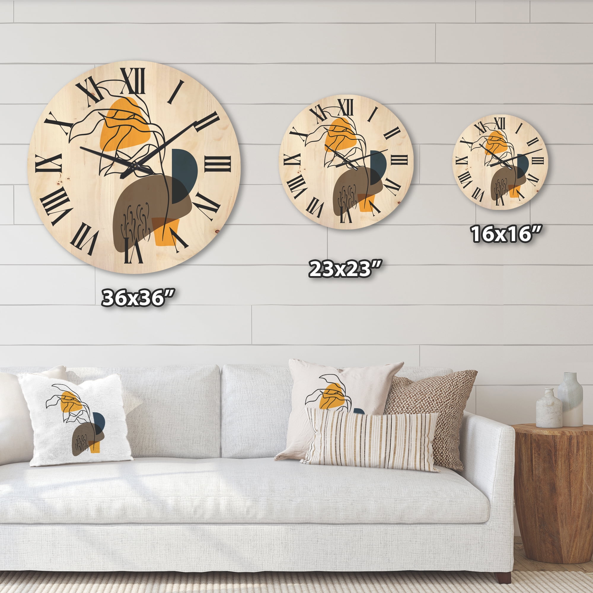 Designart 'Abstract Minimal Shapes Under Flowers V' Modern Wood Wall Clock