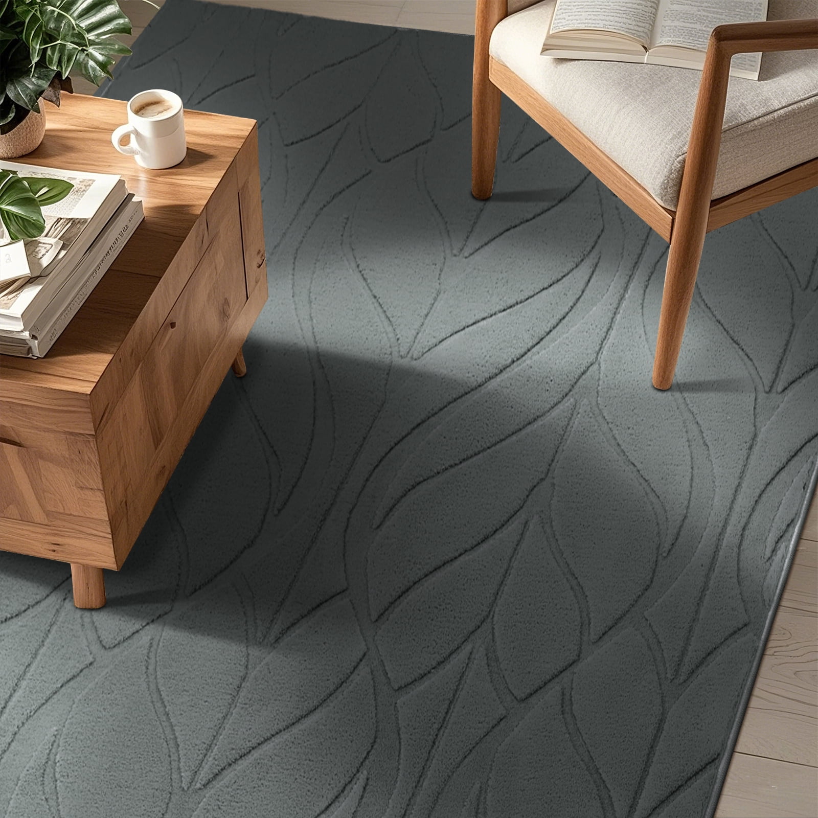 MeyJey 5'x8' Shag Area Rug for Living Room Modern High-Low Cut Machine Washable Rugs for Bedroom Dinning Room Office Decor Non-Slip Soft Carpet, Gray
