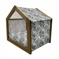 thumbnail image 2 of Garden Art Pet House, Botanical Pattern with Hand Drawn Flowers Frangipani Mimosa and Lotus, Outdoor & Indoor Portable Dog Kennel with Pillow and Cover, 5 Sizes, Black White Pale Grey, by Ambesonne, 2 of 5