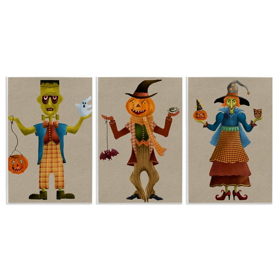 Stupell Industries Fun Halloween Friends Holiday Painting Unframed Art Print Wall Art, 10 x 15, Set of 3