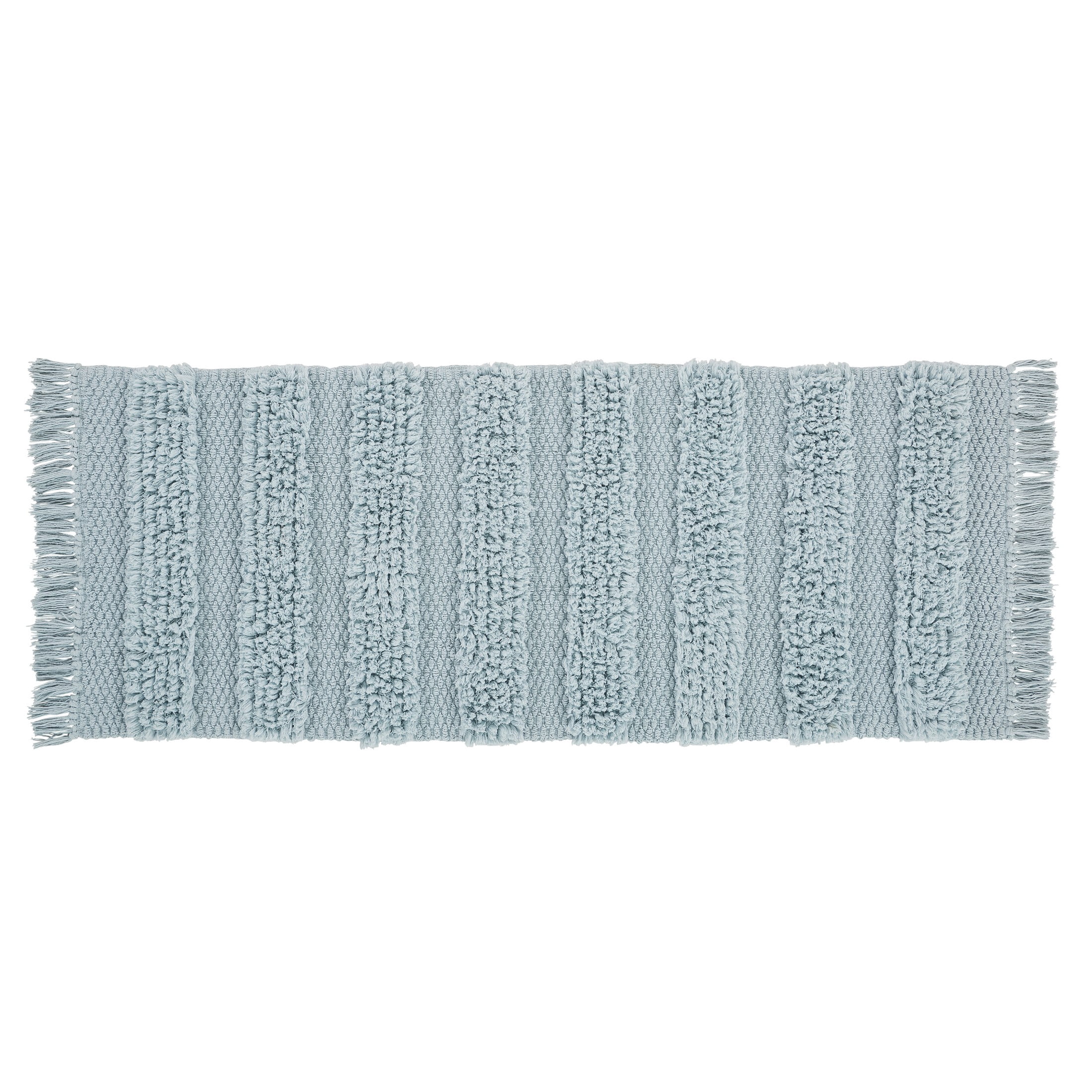 VCNY Home Savannah Fringe Blue Stripe Cotton Blend Bath Runner Rug, 24" x 60"