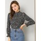 thumbnail image 3 of Allegra K Blusas Estampadas Vintage Con Cuello Con Volantes Y Mangas Abullonadas Con Pu?os Fruncidos Para Mujer Negro Floral XS, 3 of 6