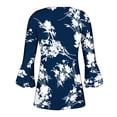 thumbnail image 5 of Pompotops Tunique Décontractée à Manches 3/4 Imprimée Florale Col en V pour Femmes Chemises Basiques d'Été Blouse Plissée Liquidation, 5 of 5