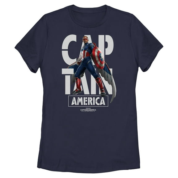 Women's Captain America: Brave New World Large White Name Logo Portrait  Graphic T-Shirt