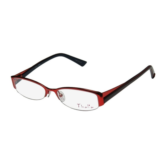 NEW THALIA PERLA WOMENS/LADIES DESIGNER HALF-RIM CHERRY / BLUE AVANT-GARDE DESIGN AUTHENTIC HALF-RIM FRAME DEMO LENSES 46-15-130 FLEXIBLE HINGES EYEGLASSES/GLASSES