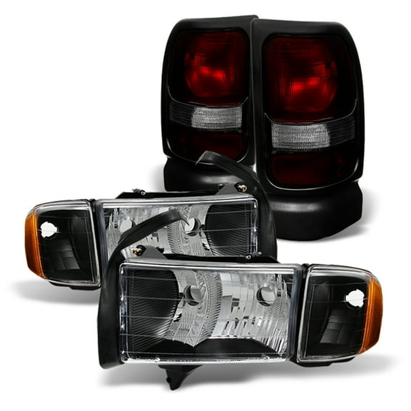 AKKON - Fits 1999-2001 Dodge Ram 1500 Sport Models Black Headlights Dark Red Smoked Tail Lights Pair combo Replacement
