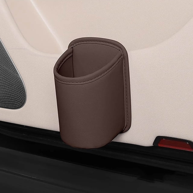 Caja de almacenamiento lateral de cuero para la puerta del coche • Organizador para el respaldo del asiento • Portavasos multifuncional • Almacenamiento de bebidas y objetos pequeños • 16x10cm
