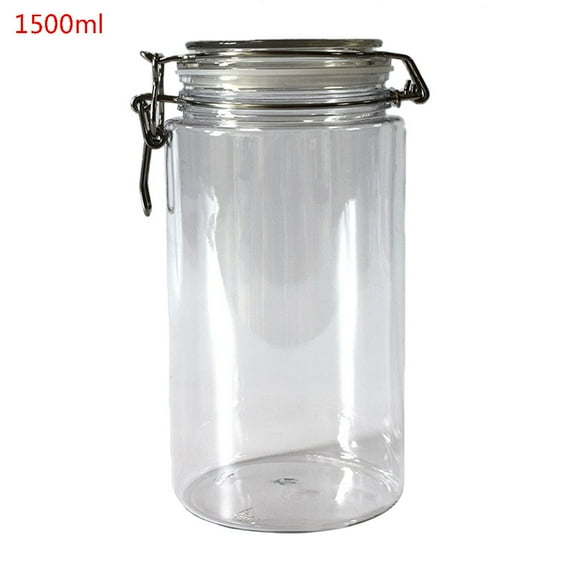Sinyiin 1500ML Plastic Round Clip Top Storage Jar With Airtight Seal Lid Food Container