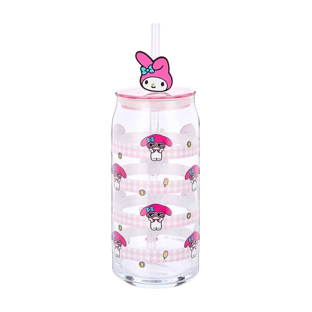 Vaso My shop Hello Kitty de Vidrio de My Meleody con Tapa y Popote de 610 ml.