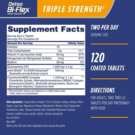 Osteo Bi-Flex Joint Health Supplements With Glucosamine & Chondroitin, Triple Strength, 120 ct, 2 Pack