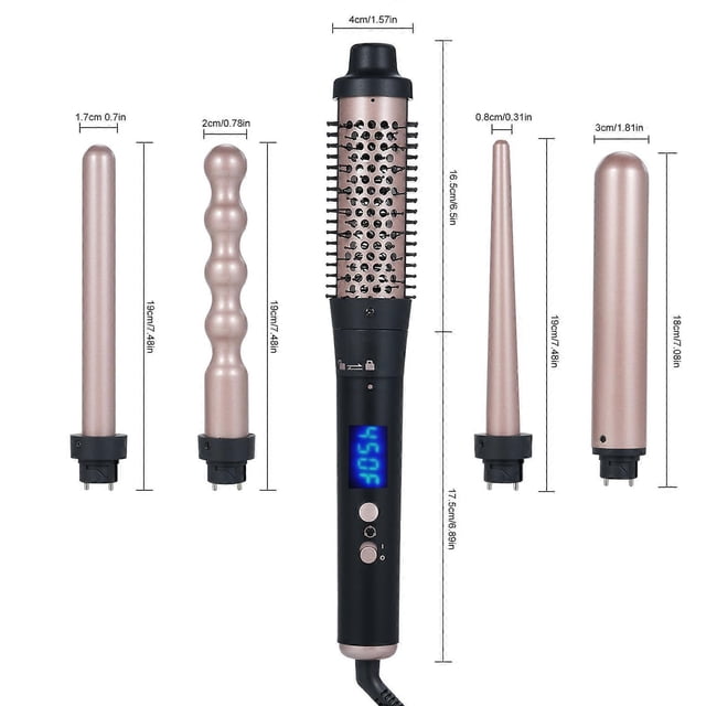 5-IN-1 Hair Curler Set Hair Straightening Brush Hair Curling Iron Wand Temperature Adjustable Hair Styling Tool