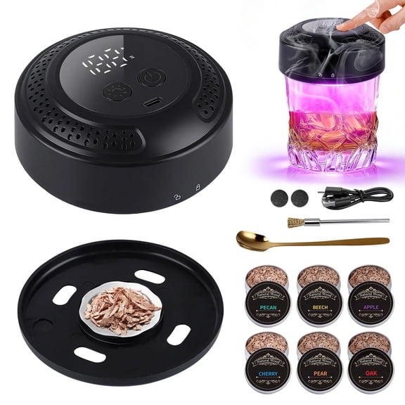 FDDAI Rechargeable Electric Whiskey and Cocktail Smoker Kit with LED Display, 6 Color Lights and 6 Wood Chips