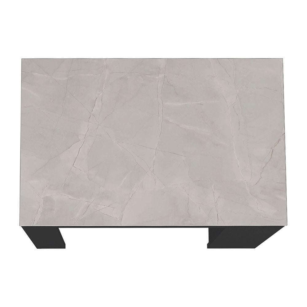 Depot E-Shop Kitchen Island, Kitchen Bar Table with 3-Side Shelves, Black / Ibiza Marble
