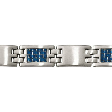 Primal Steel Stainless Steel Brushed with Blue Carbon Fiber Bracelet, 8.5