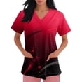 thumbnail image 2 of Delconic Scrub Tops Women Short Sleeve Plus Size V-Neck Fun Printed Scrubs Top Medical Nursing Uniforms with Pockets Yellow XL, 2 of 5