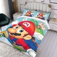thumbnail image 3 of Super Mario Conjunto de sábanas temático, trío de piezas, cómodo y amigable con la piel, diseño único, regalo de decoración para el hogar para familiares, amigos y fans,135cm *200cm, 3 of 6