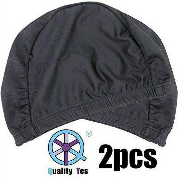 qy 2pack superior polyester cloth fabric bathing cap swimming caps swimming hats for water sports, classic pure black color