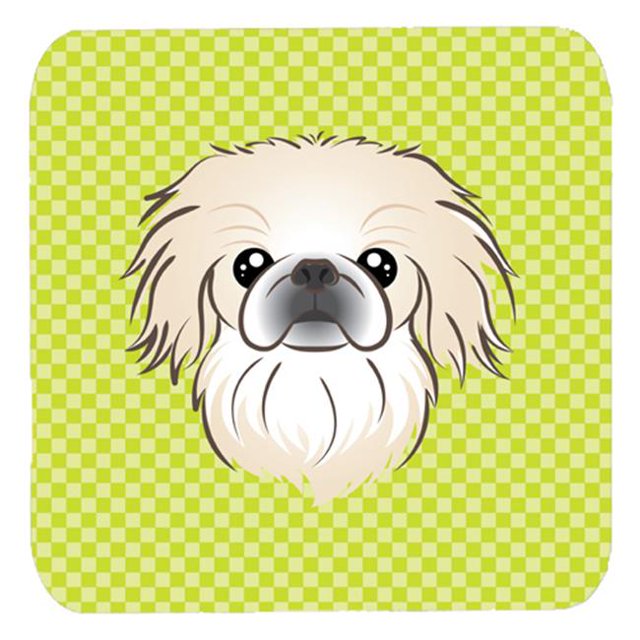 3.5 x 3.5 In. Checkerboard Lime Green Pekingese Foam Coasters, Set Of 4