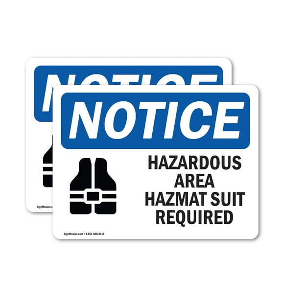 (2 Pack) Hazardous Area Hazmat Suit Required Sign