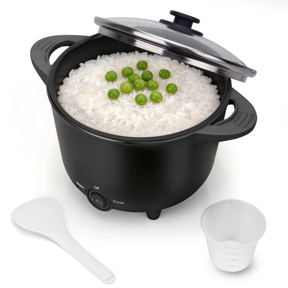 Mailand Single Serve Small Rice Cooker, Electric Pot, 2-Cup uncooked/ 4-Cup Cooked, Rice Spatula & Measuiring Cup Included, Graphite