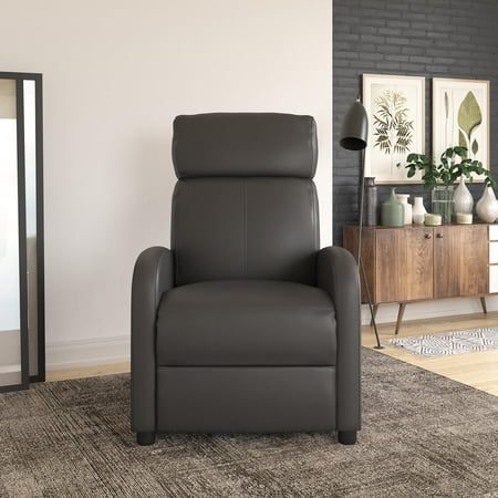DHP Moby Pushback Recliner Chair, Gray Faux Leather