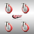 thumbnail image 2 of 5 Inch 316SS Red Polyurethane Wheel Swivel Top Plate Caster Set Service Caster, 2 of 2