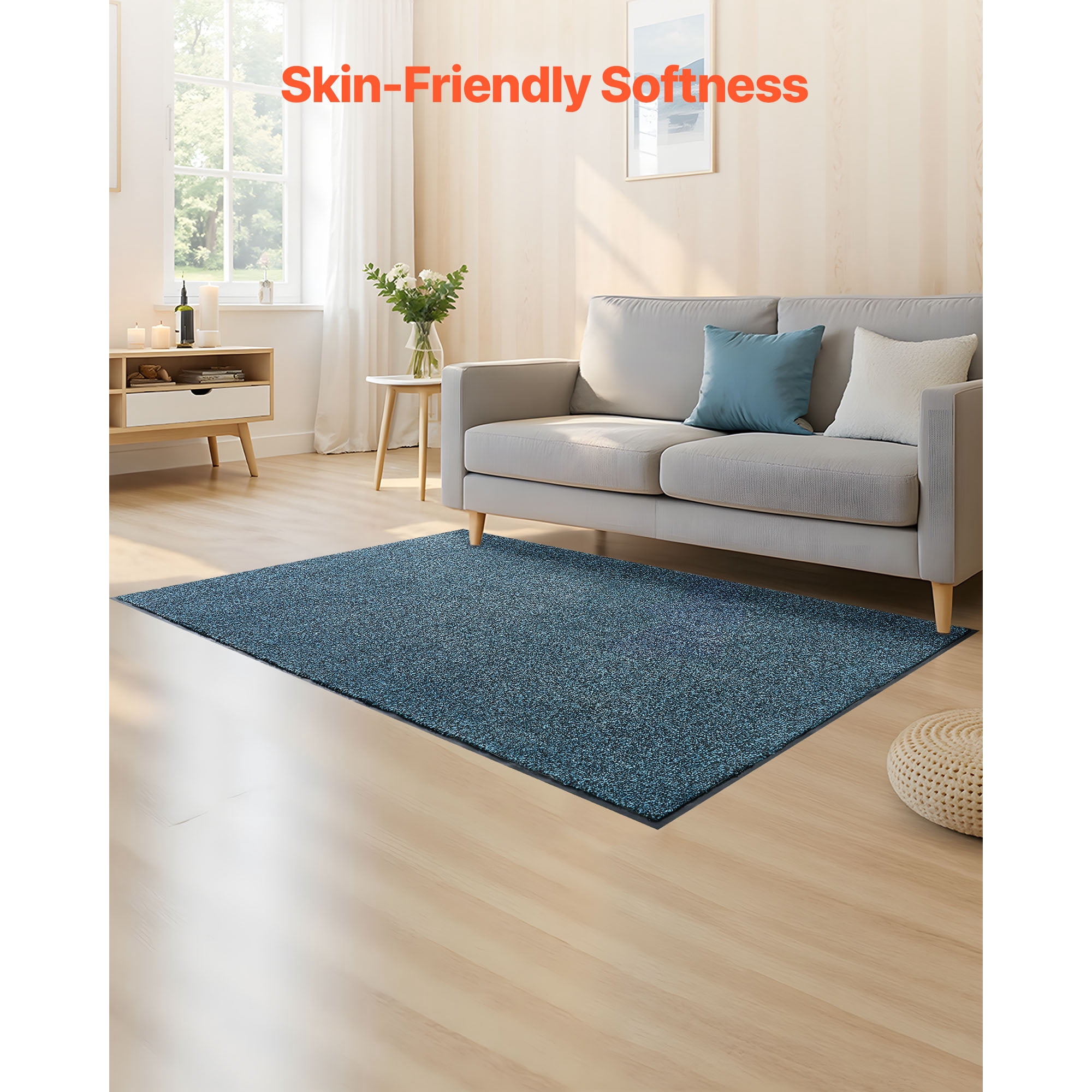 KFFKFF Durable Front Door Mat, 6 x 4 ft Commercial Floor Mat for Indoor and Outdoor Use, Industrial Entrance Rug with PVC Backing, Washable Heavy-Duty Entry Carpet for Hallway, Garage, Slate Blue
