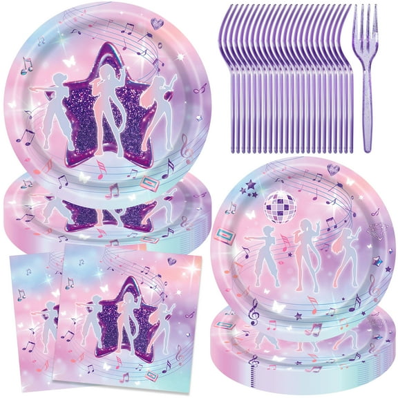 JESTAR 96 Pcs Pop Star Demon_Hunter Party Supplies Plates and Napkins Set, Serves 24, Disposable Tableware with Forks for Birthday, Fantasy Warrior Party Decorations