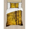 thumbnail image 3 of Fall Decorations King Size Duvet Cover Set, Epic View Deep Down in Forest with Shady Leaves Rural Habitat Scene, Decorative 3 Piece Bedding Set with 2 Pillow Shams, Yellow Brown, by Ambesonne, 3 of 3