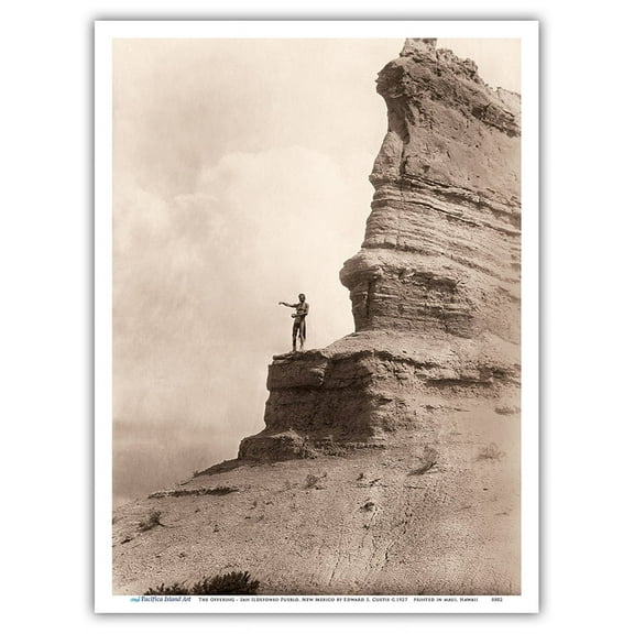 The Offering Tewa Man on Black Mesa - San Ildefonso Pueblo New Mexico - Vintage B&W Photograph by Edward S. Curtis c.1927 - Master Art Print (Unframed) 9in x 12in